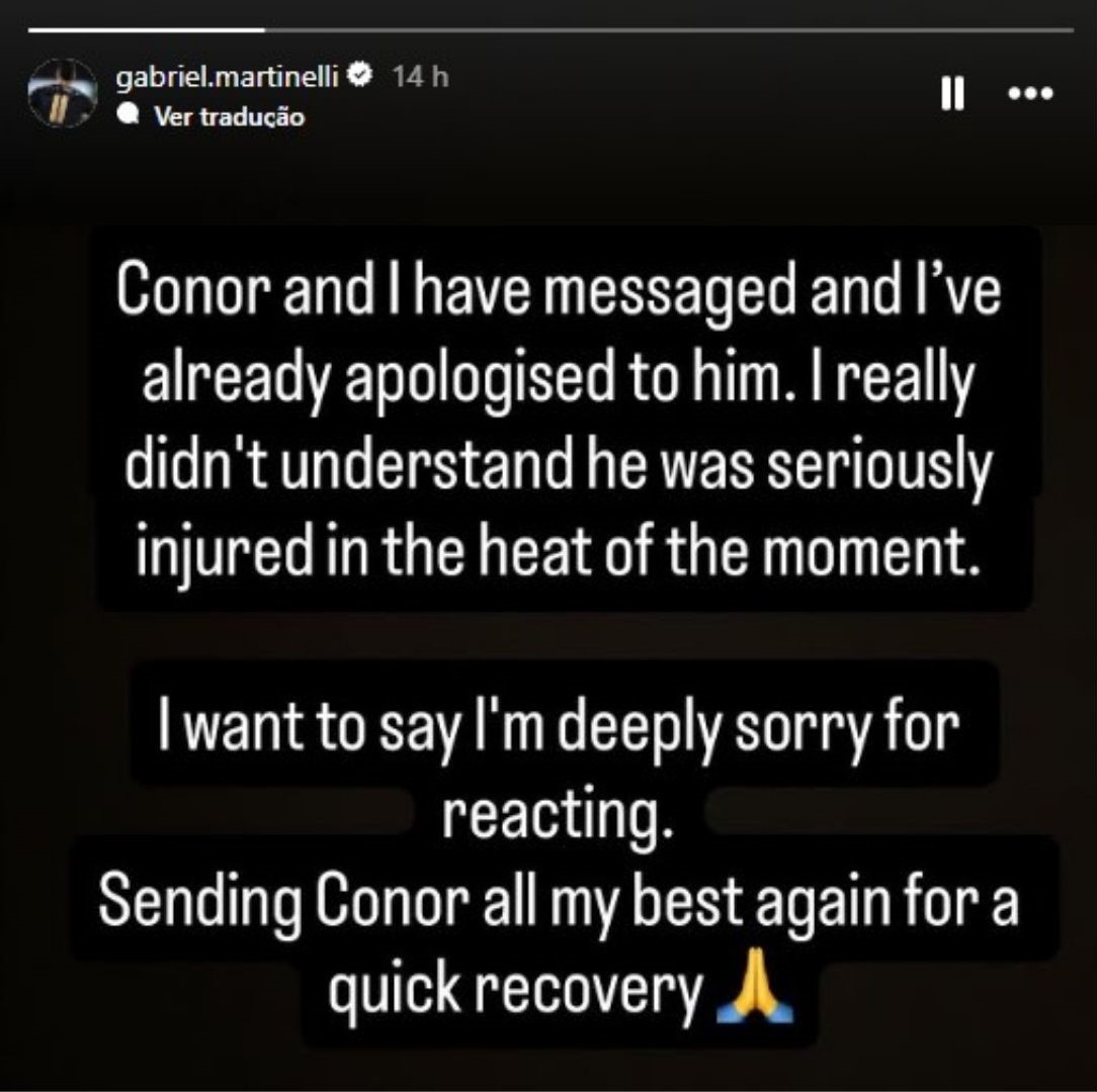 Martinelli pede desculpas para adversário em suas redes sociais