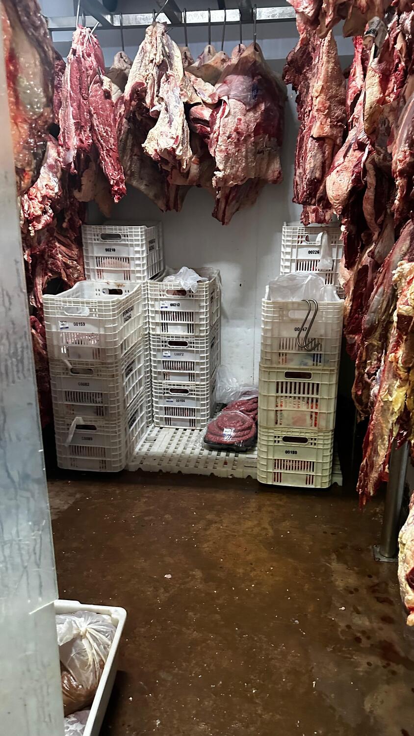 Fiscais da Decon e da Vigilância Sanitária apreendem mais de 2,2 toneladas de carnes impróprias para consumo em supermercado do bairro Rita Vieira, em Campo Grande.