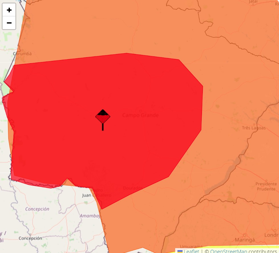 O Inmet emitiu um alerta de acumulo de chuva para Mato Grosso do Sul 