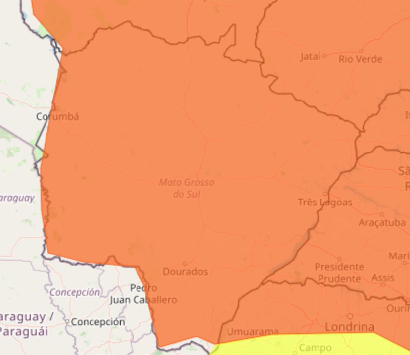 O Inmet emitiu alerta laranja para situação meteorológica perigosa em Mato Grosso do Sul 