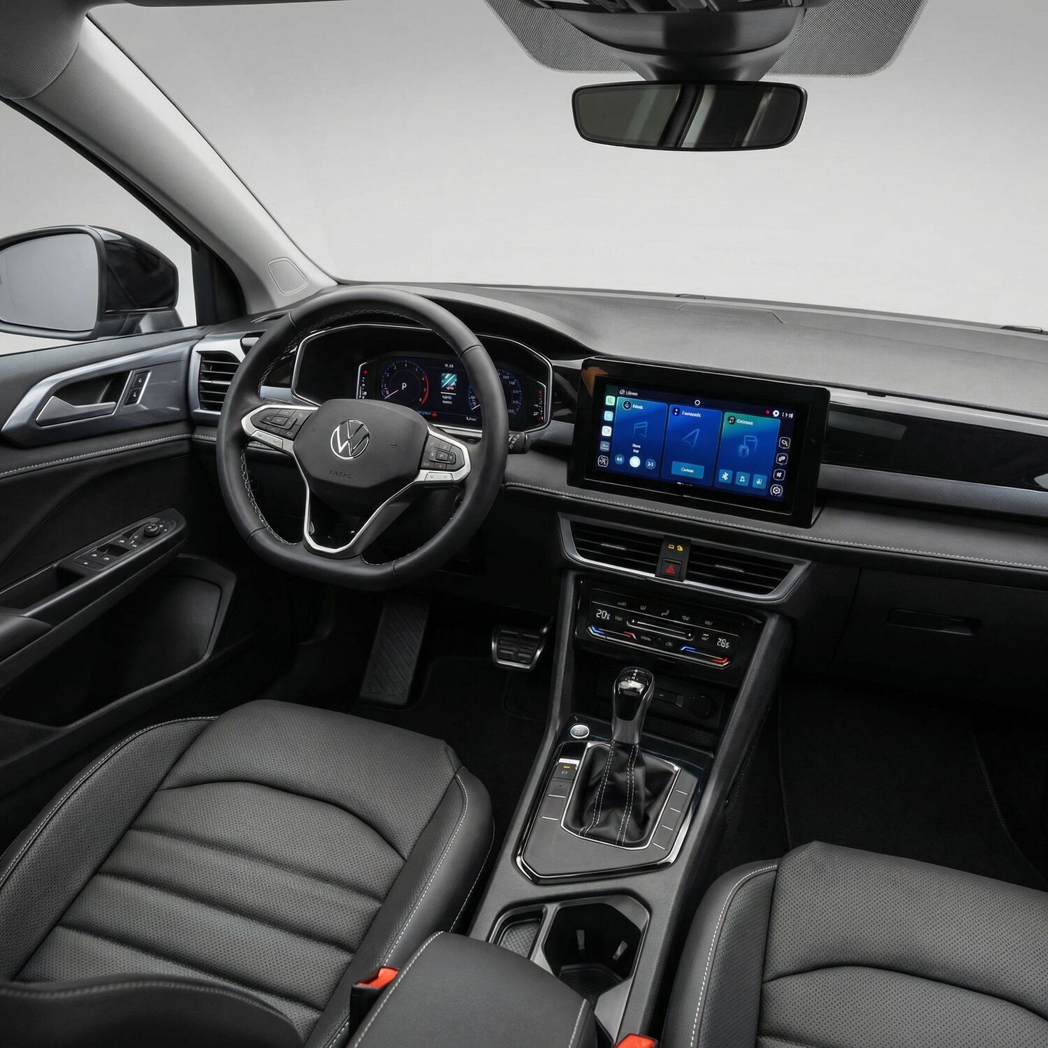 Detalhes do interior do Volkswagen Tukan mostram um painel moderno e funcional, com tecnologia avançada para conforto e praticidade no dia a dia.