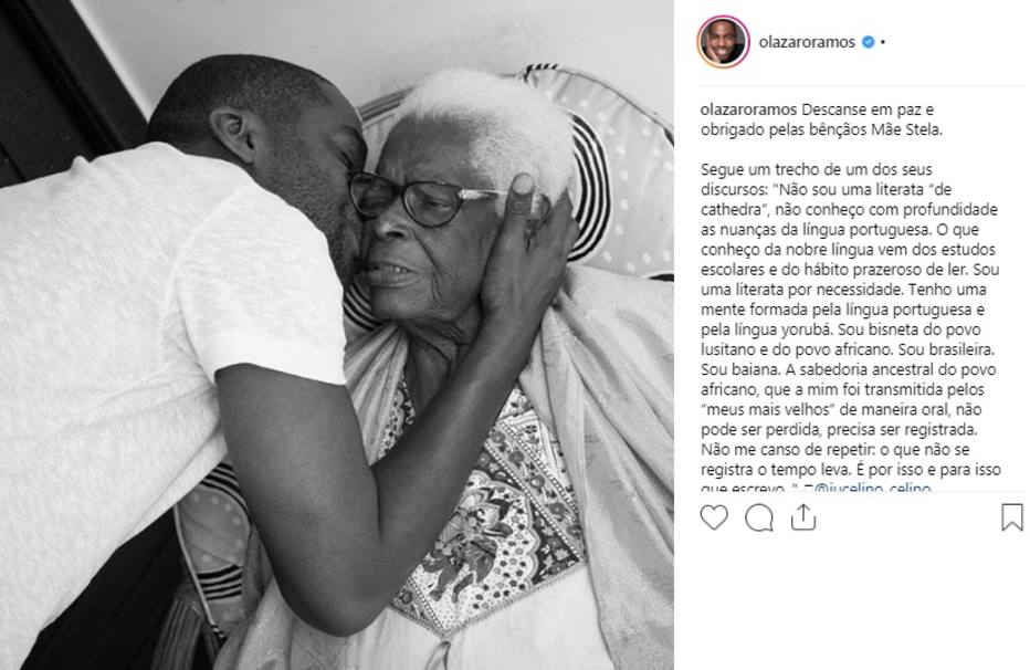 Ator Lázaro Ramos também relembrou encontro com Mãe Stella de Oxóssi Foto: Reprodução