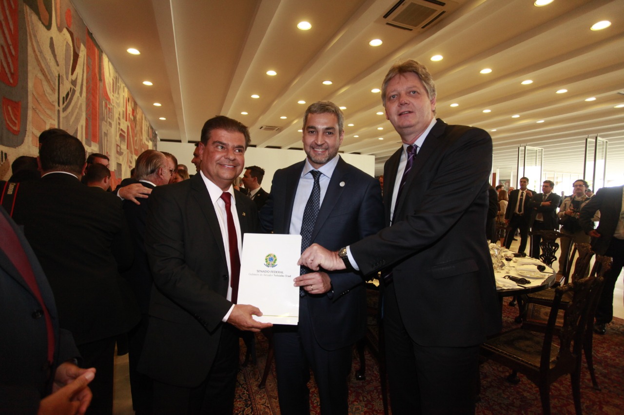 Senador Nelsinho Trad entrega ofício para o presidente do Paraguai que defende a construção da Ponte Carmelo Peralta